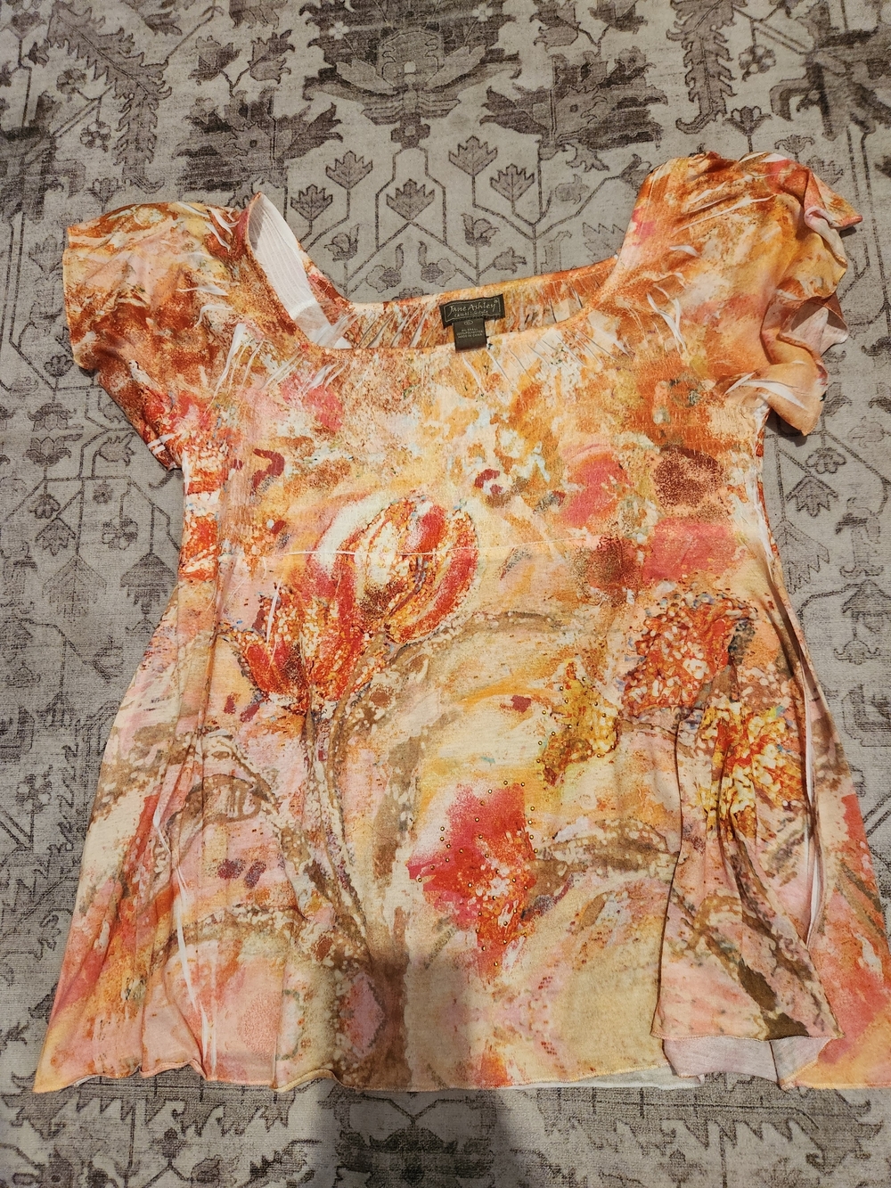 Jane Ashley Orange Floral Short Sleeve Tunic Top